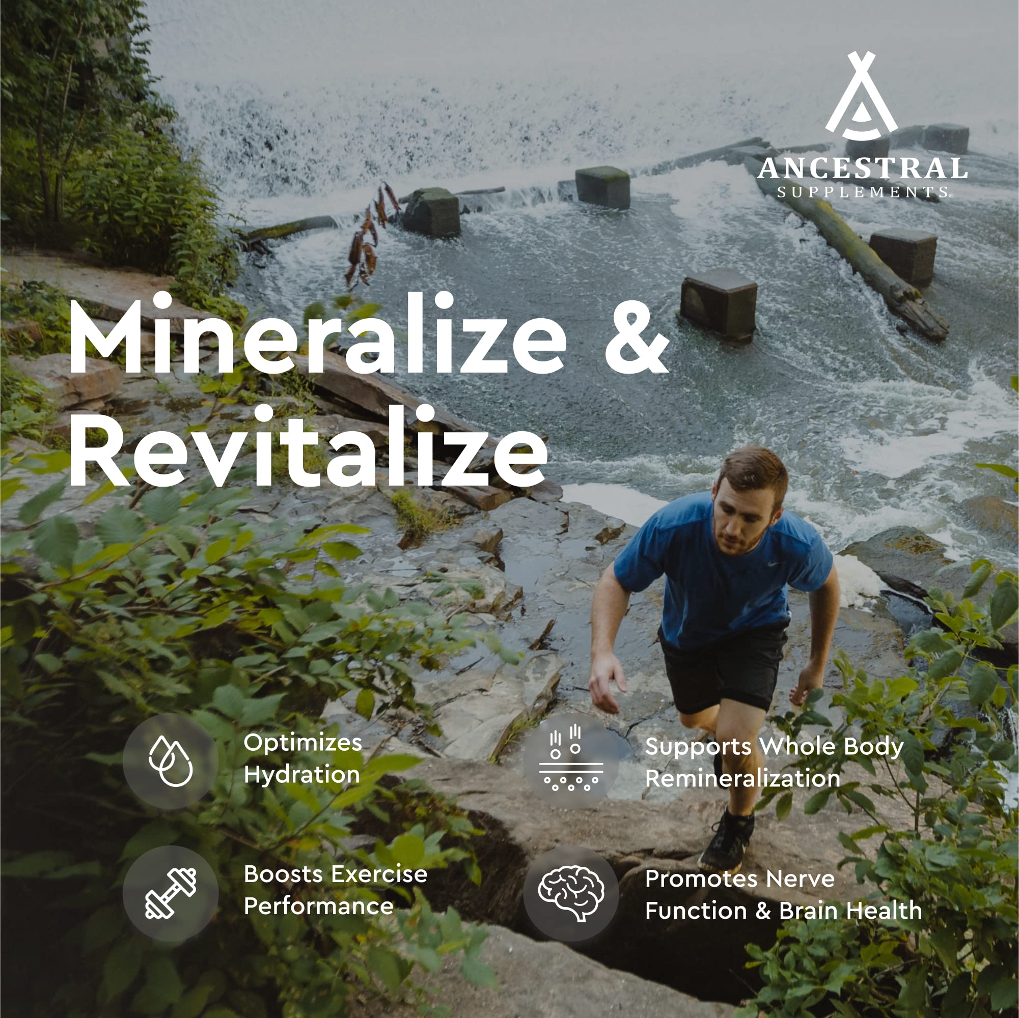 Ancestral Supplements Minerals & Electrolytes capsules close-up suggests portable daily support.