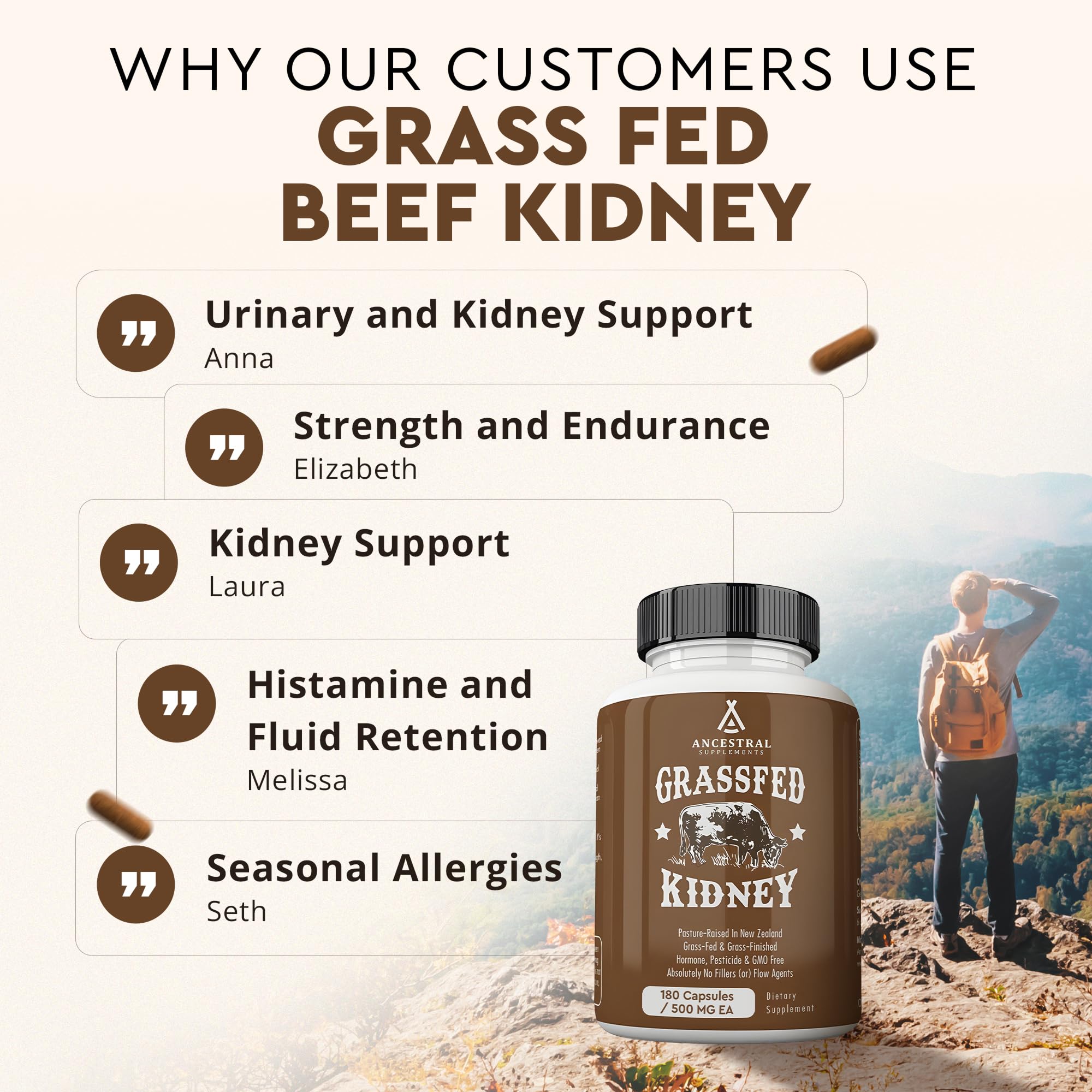 Ancestral Supplements non-GMO kidney health capsules in jar for easy daily use