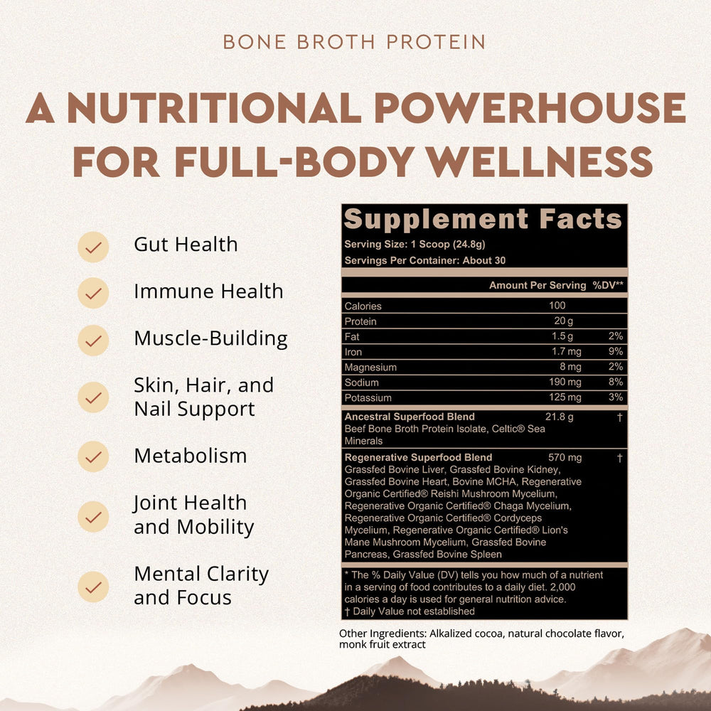 Ancestral Supplements scoop with powder makes 20g protein per serving easy.
