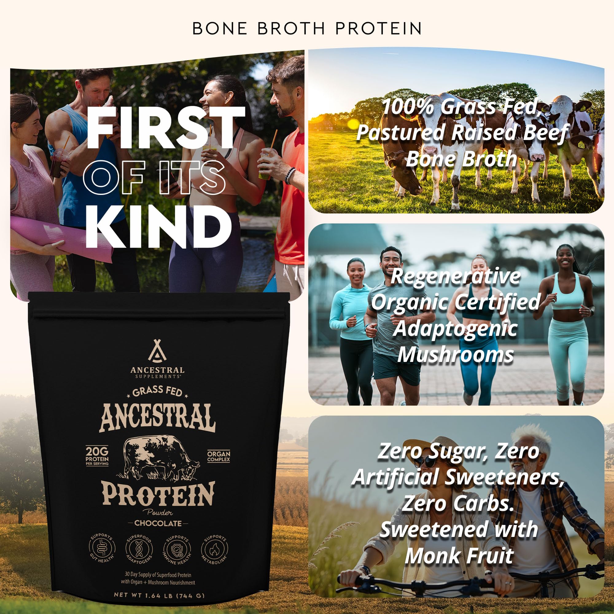 Ancestral Supplements regenerative organic-certified seal for trusted purity.
