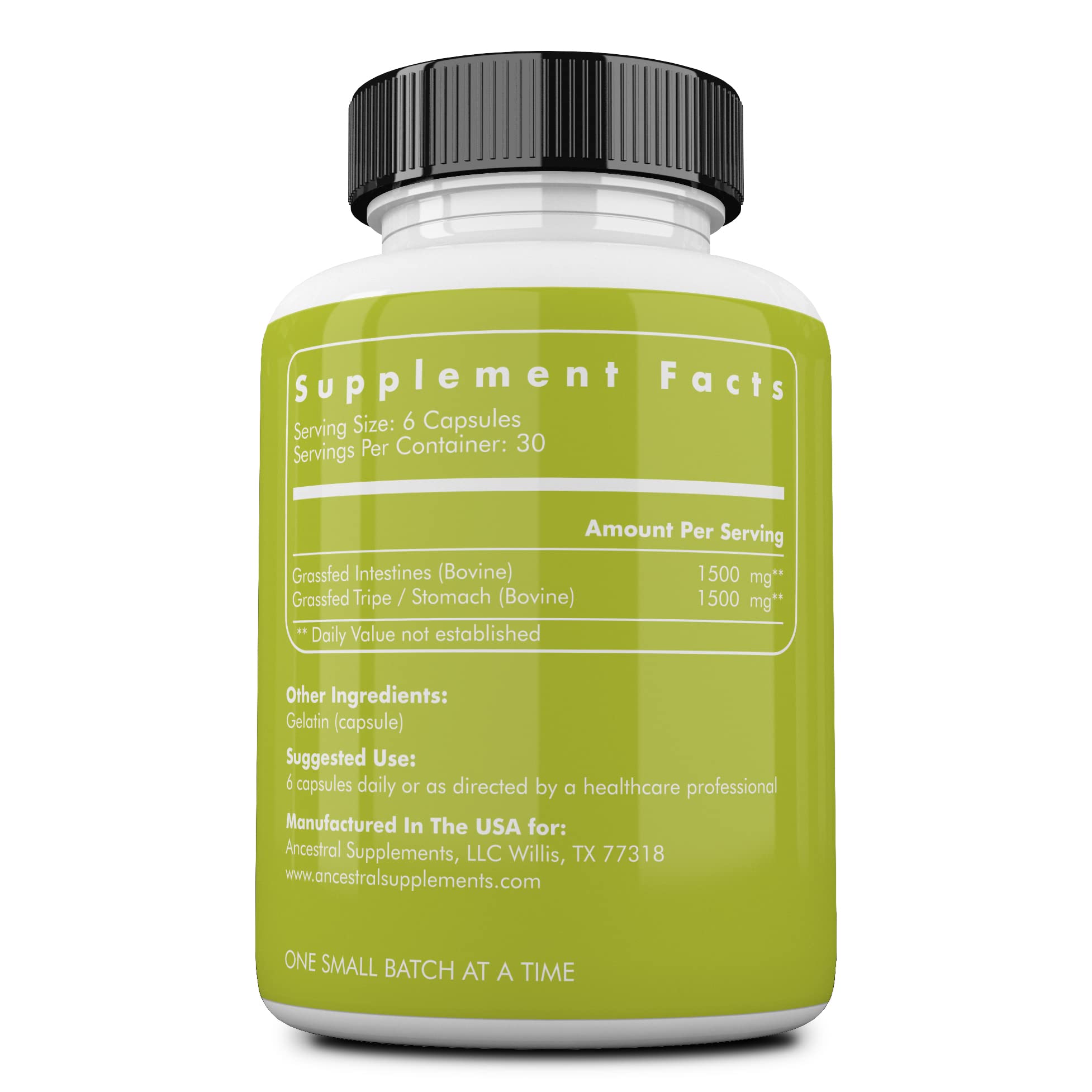 Ancestral Supplements Tripe capsules closeup showing convenient daily digestive support