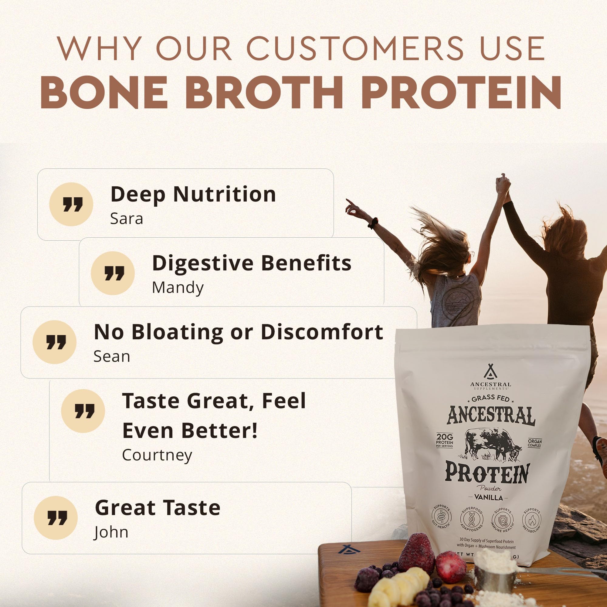 Vanilla protein shake by Ancestral Supplements ready for daily use.