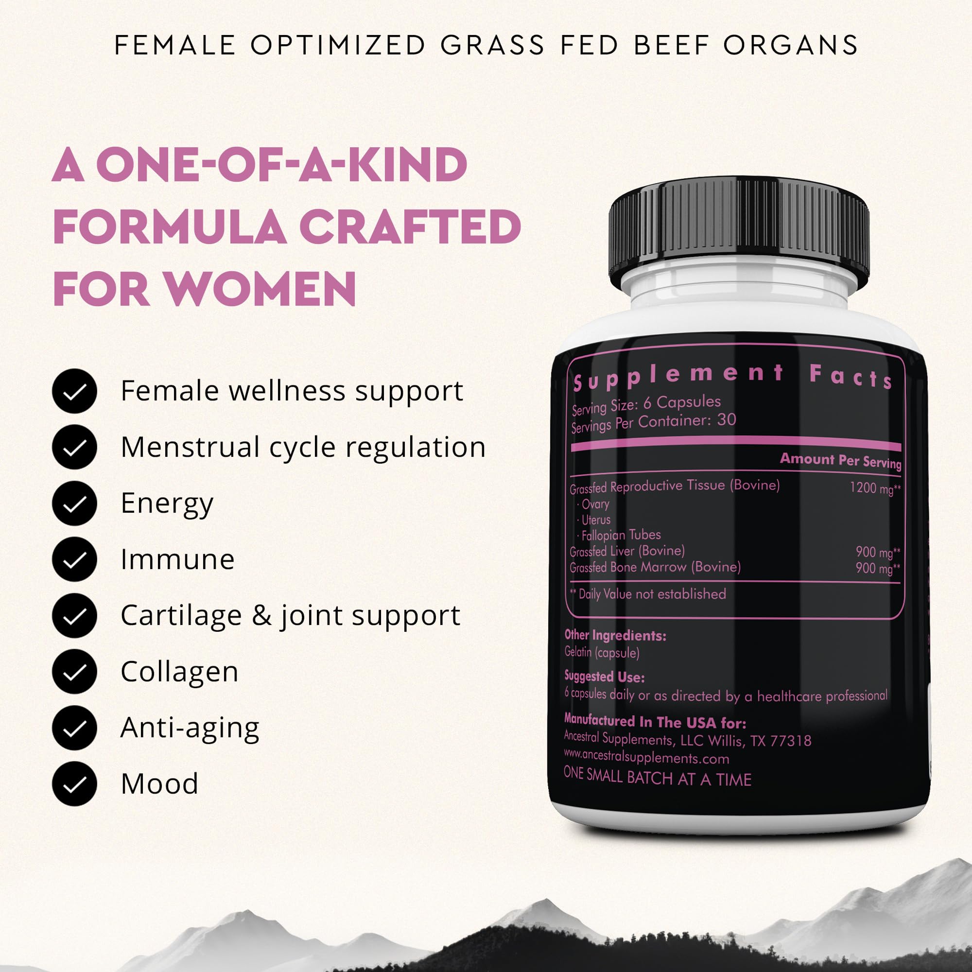 Ancestral Supplements beef organ women heart capsule for hormonal balance