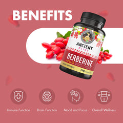 Ancient Bliss Berberine HCL 1200mg bottle pour shot illustrating simple daily routine.