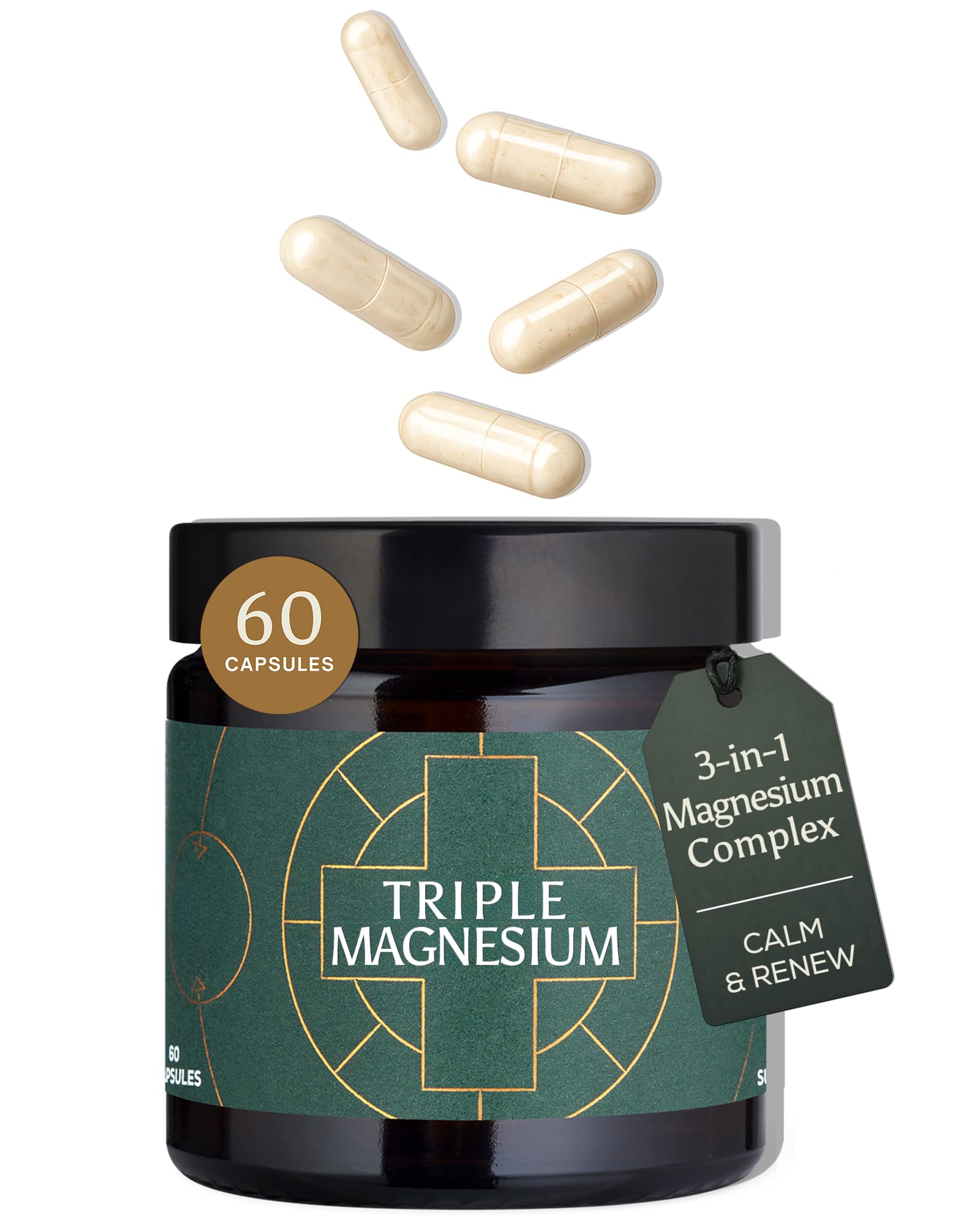 Ancient + Brave Triple Magnesium capsules bottle supports daily calm and energy balance.