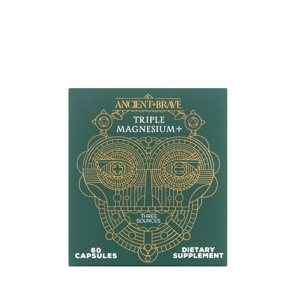 Ancient + Brave bottle shown for night routine and mood balance support.