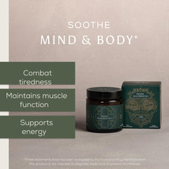 Ancient + Brave packaging highlights vegan capsules and wellness benefits.
