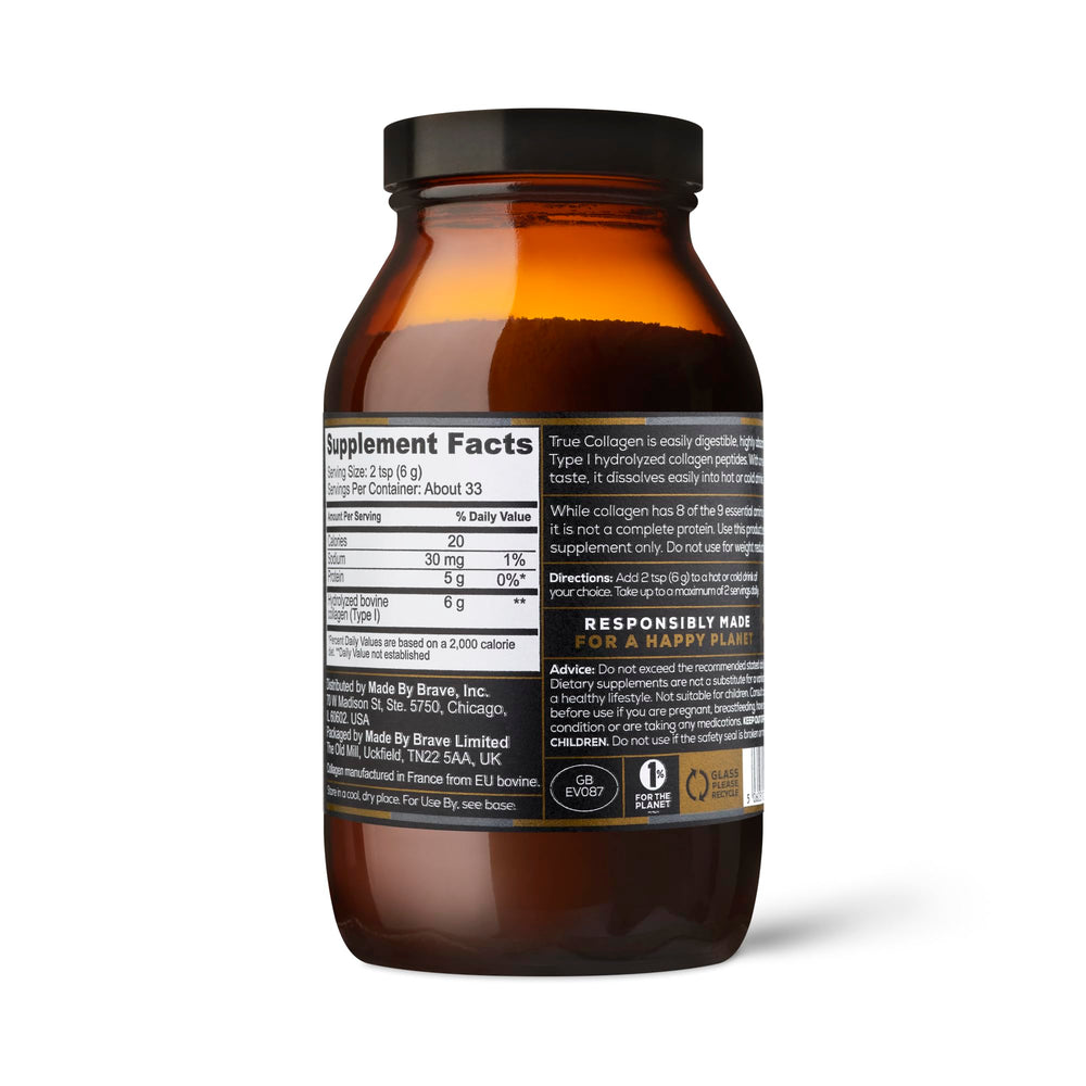 Ancient + Brave True Collagen EU grass-fed sourcing emphasized in packaging