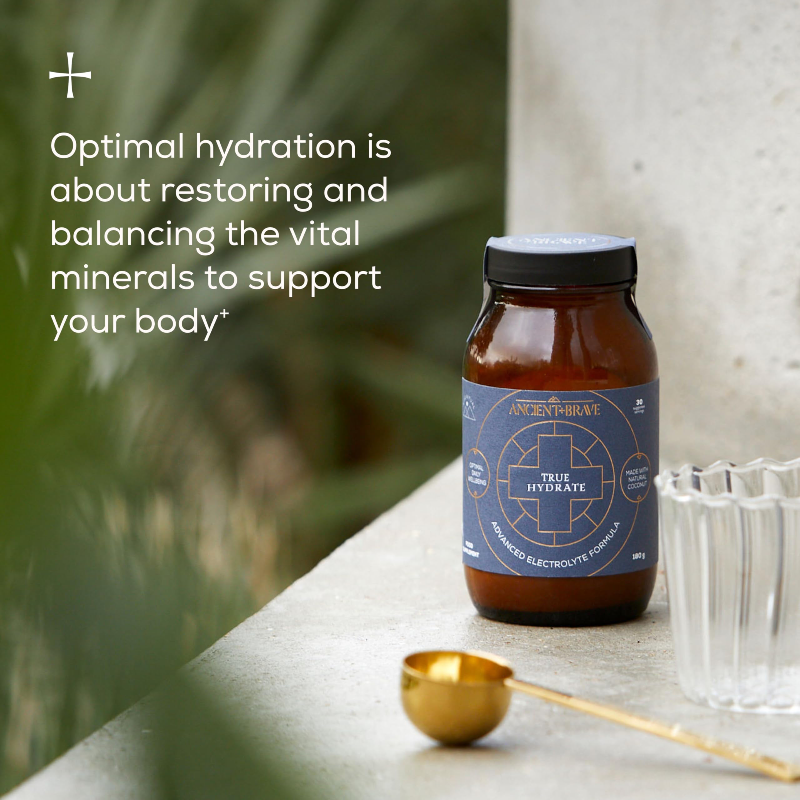 Ancient + Brave True Hydration Powder dissolves in water for a smooth mineral drink