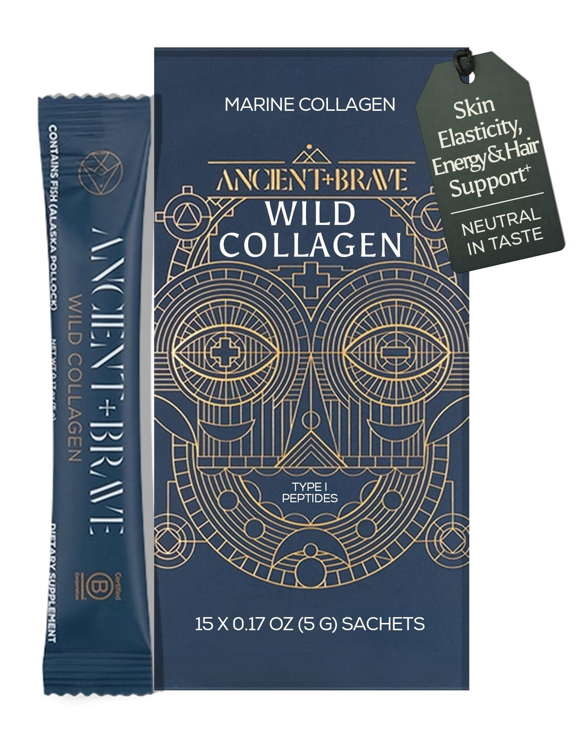 Ancient + Brave Wild Collagen sachets for easy travel and daily use.