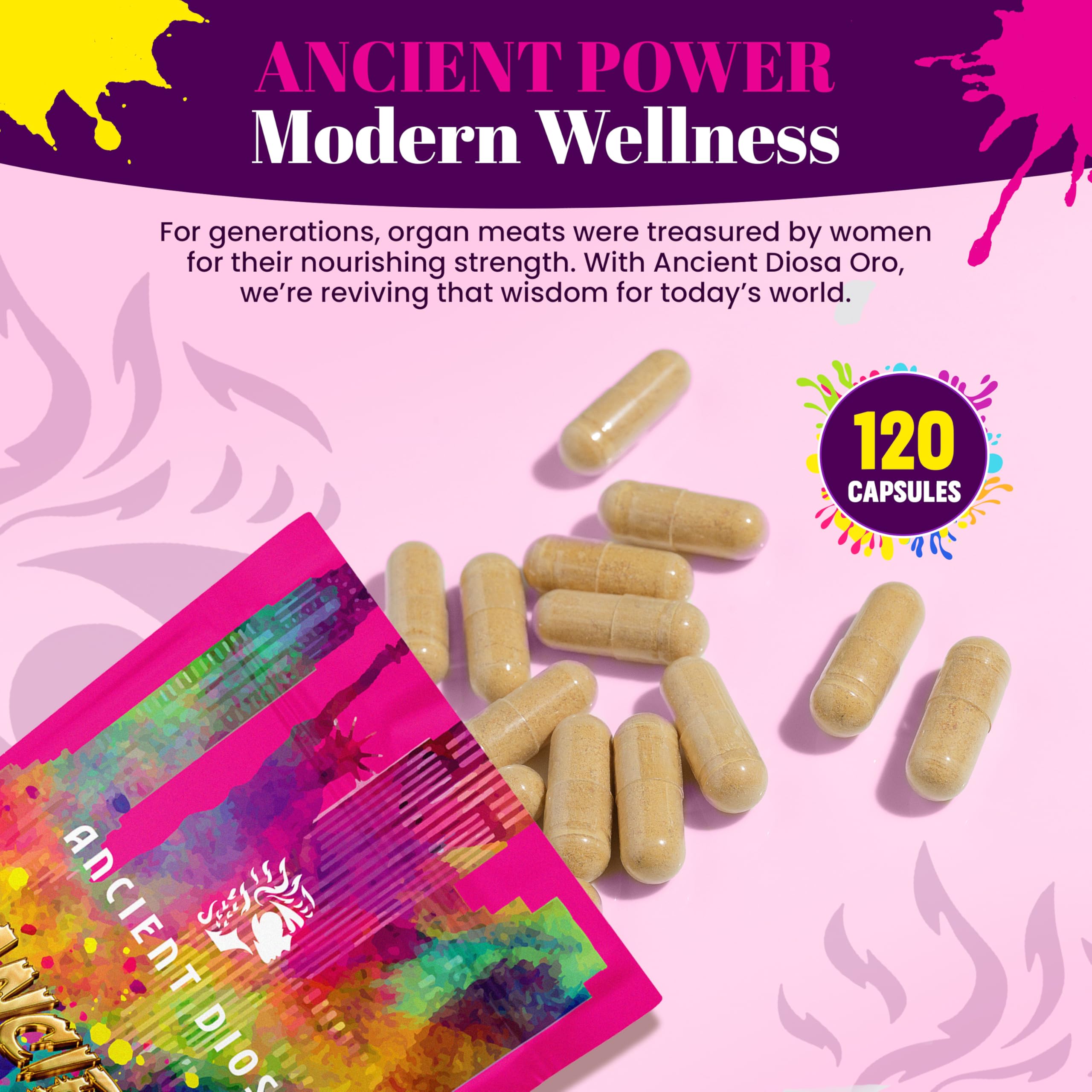 ANCIENT DIOSA daily-use scene with capsules on table.
