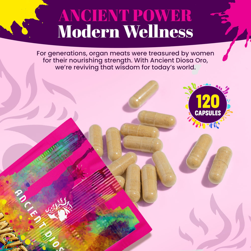ANCIENT DIOSA daily-use scene with capsules on table.