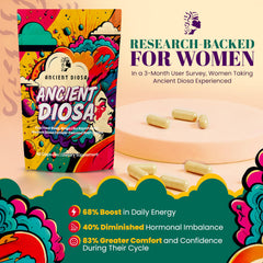 Lifestyle scene with ANCIENT DIOSA wellness capsules on a vanity