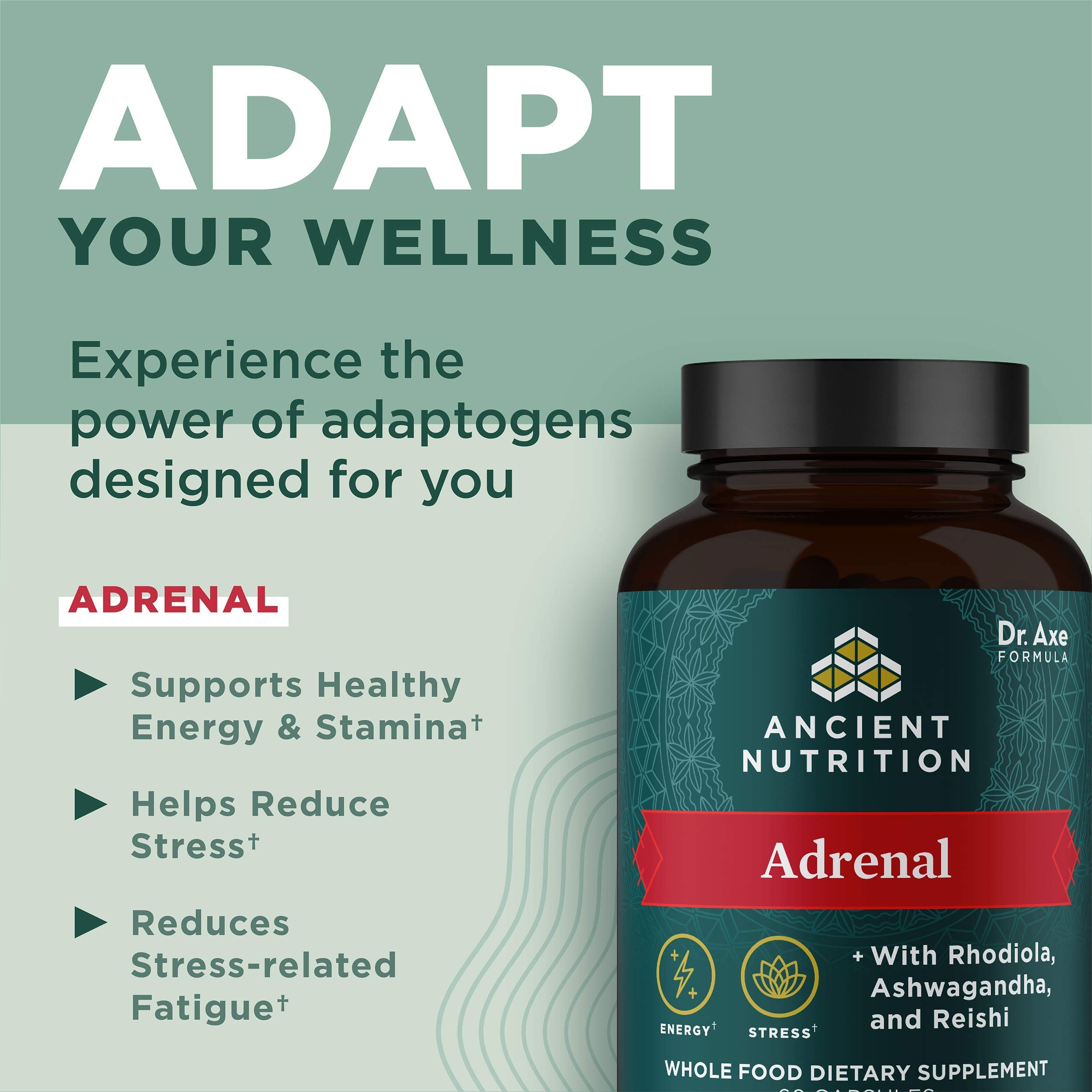 Ancient Nutrition Adrenal Support bottle viewed from top, easy daily dosing.