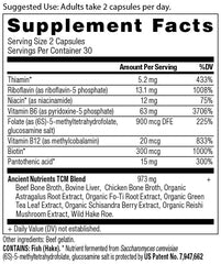 Ancient Nutrition B vitamins bottle shows capsules for cognitive support.