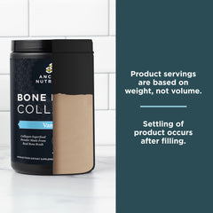 Ancient Nutrition Bone Broth Collagen Vanilla powder jar close-up highlighting premium powder