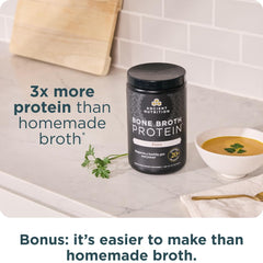 Ancient Nutrition bone broth protein grass-fed scene emphasizes premium pasture-raised ingredients.
