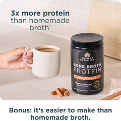 Ancient Nutrition Bone Broth Protein ingredients panel shows collagen and amino acids