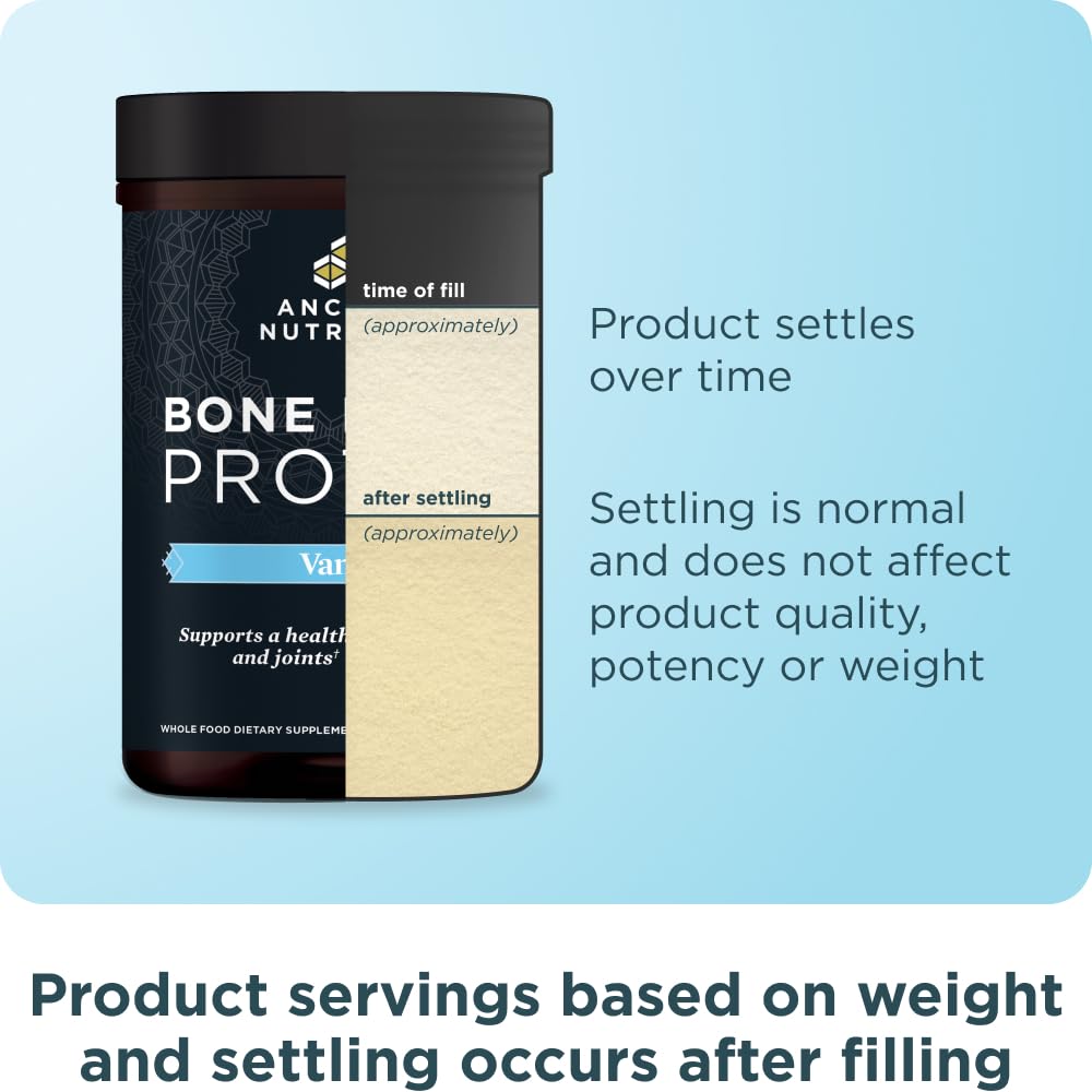 Ancient Nutrition bone broth protein jar close-up with label details