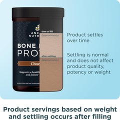 Ancient Nutrition bone broth protein powder nutrition panel close-up with protein per serving visible.
