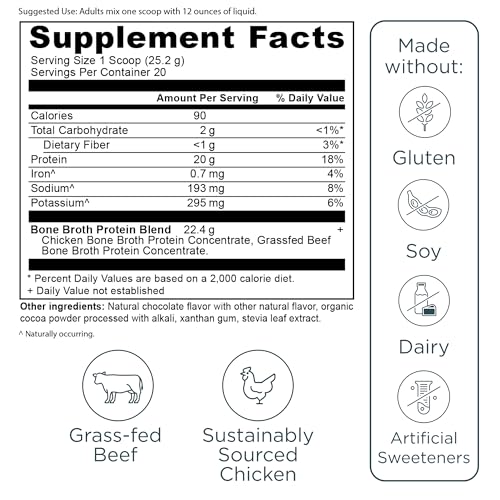 Ancient Nutrition bone broth protein powder tub on a kitchen counter for daily use.