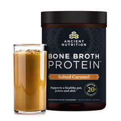 Ancient Nutrition Bone Broth Protein Salted Caramel bottle for easy daily protein