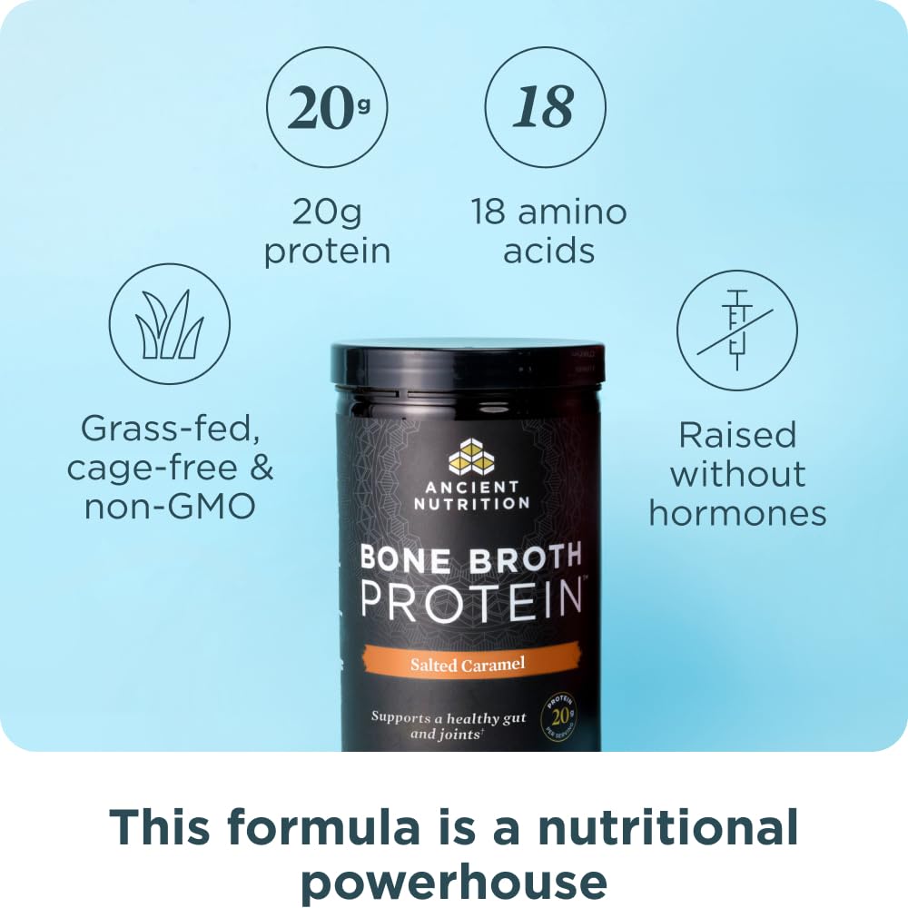Ancient Nutrition Bone Broth Protein Salted Caramel scoop for smoothies