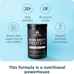 Ancient Nutrition bone broth protein scoop dispense highlights quick, measured portions for easy prep.