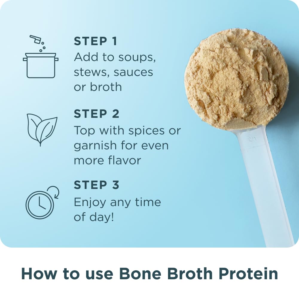 Ancient Nutrition bone broth protein turmeric flavor stir suggests versatile, flavorful intake.