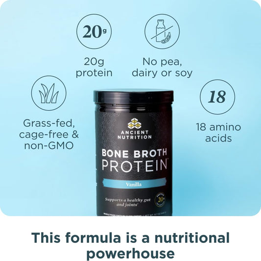 Ancient Nutrition vanilla powder with scoop for quick keto shakes