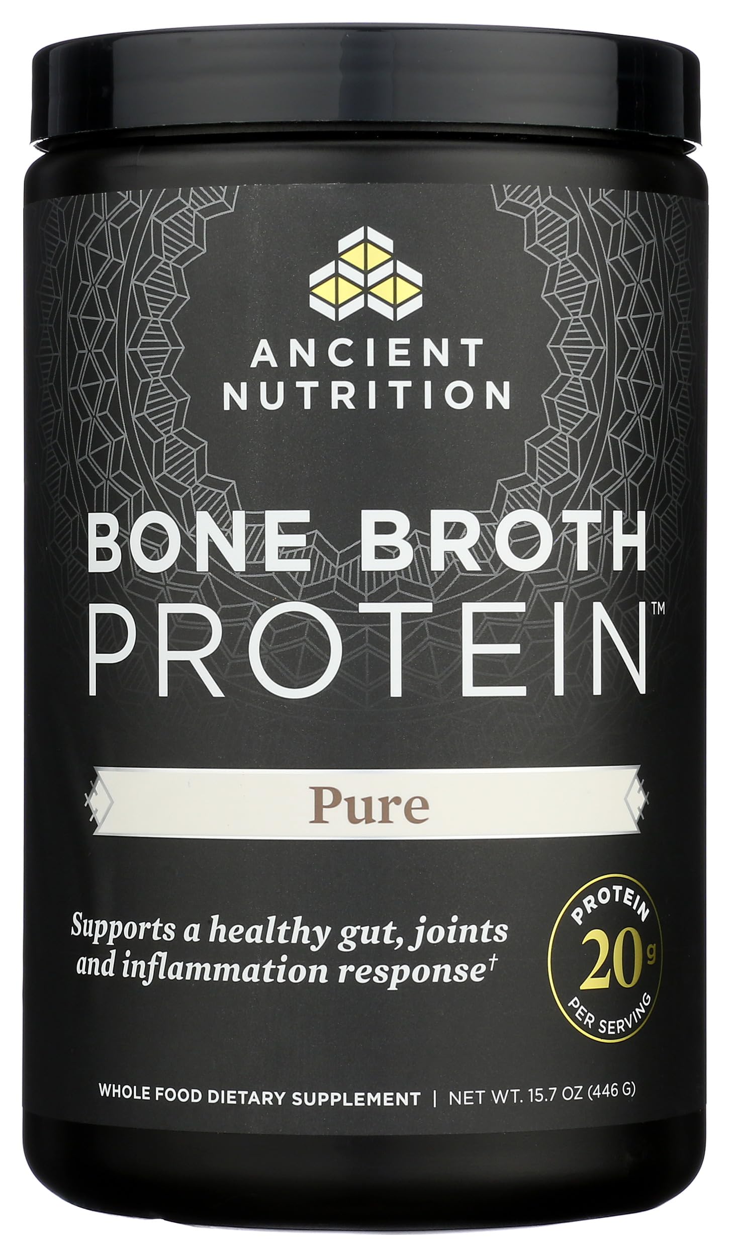Ancient Nutrition bone broth protein warm mug depicts soothing sipping experience.