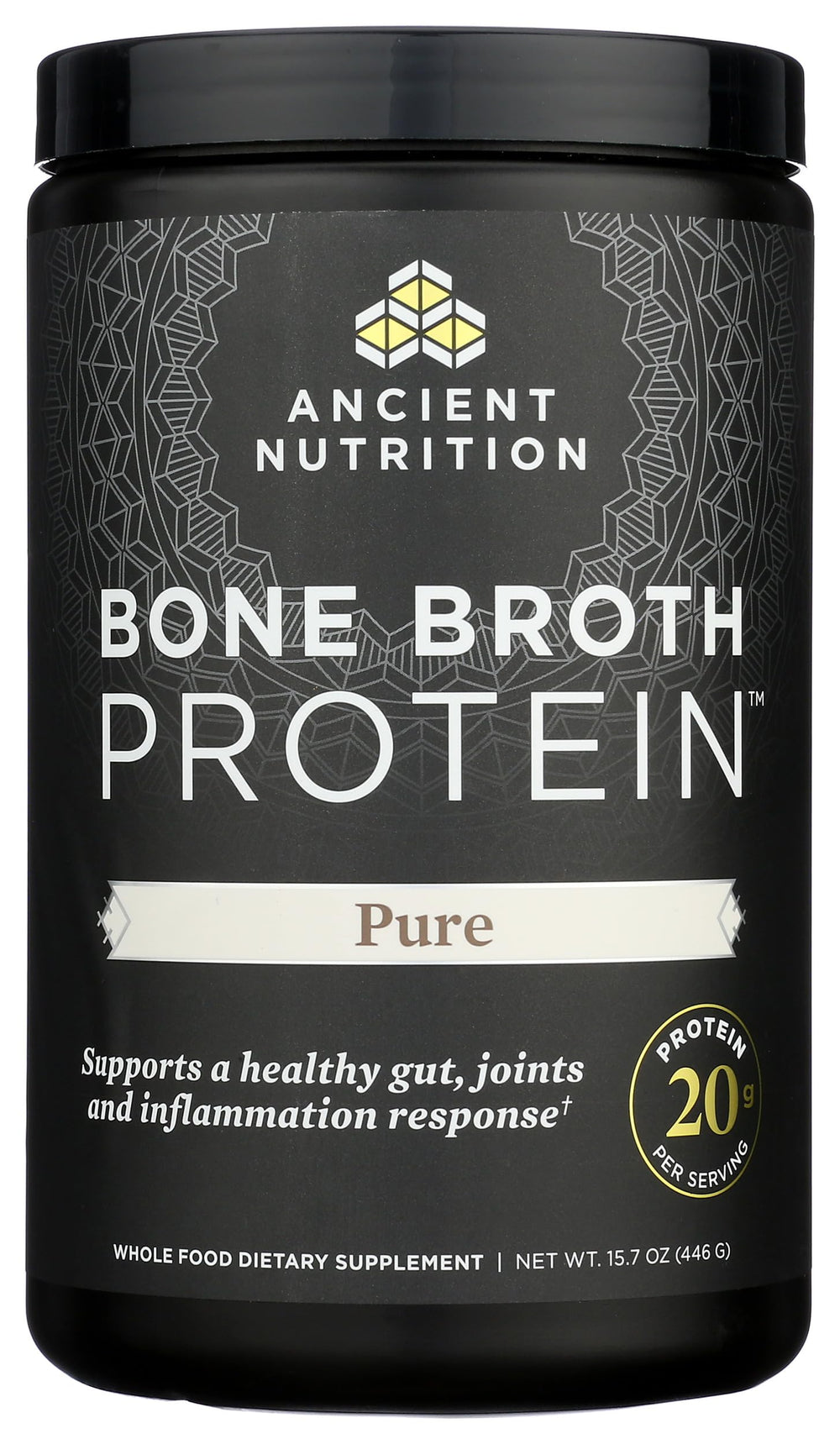 Ancient Nutrition bone broth protein warm mug depicts soothing sipping experience.