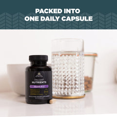 Ancient Nutrition Vitamin B12 bottle back shows product details and quality