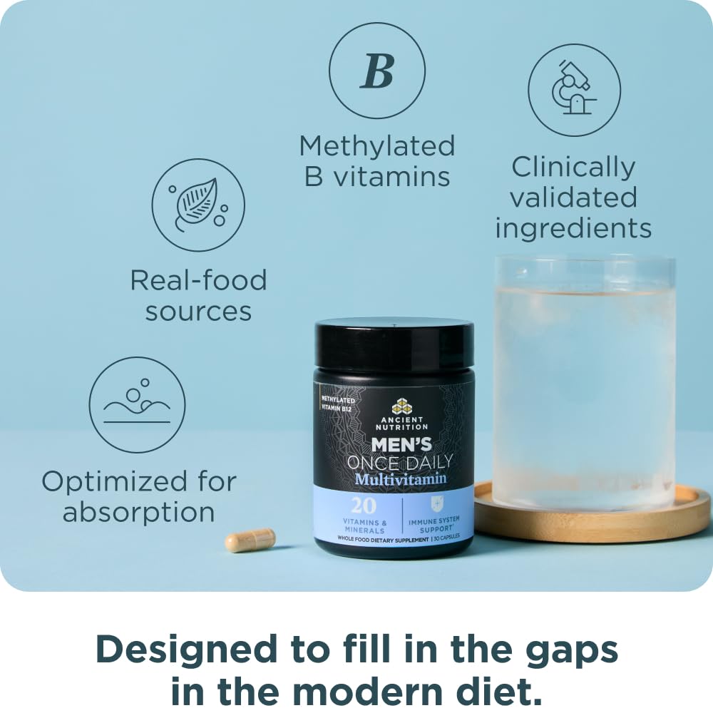 Ancient Nutrition bottle dispense shot displays daily dosage for convenience