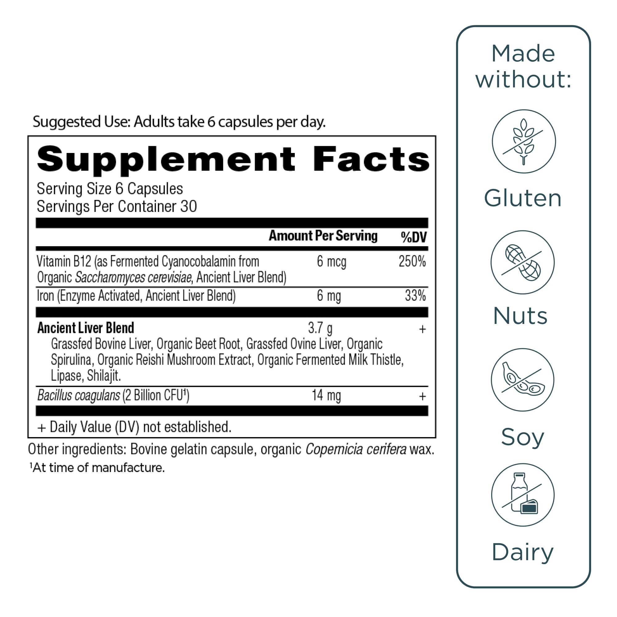Ancient Nutrition bottle with dosage information and serving size.