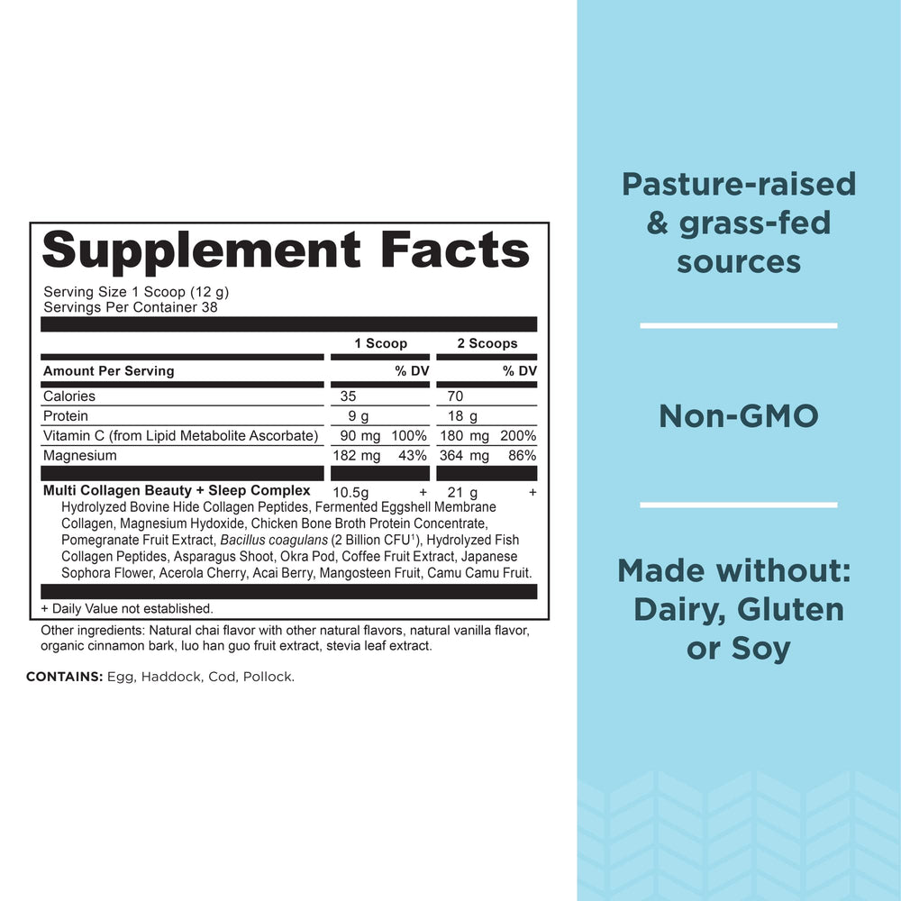 Ancient Nutrition Beauty + Sleep bottle back shows ingredients and sourcing.