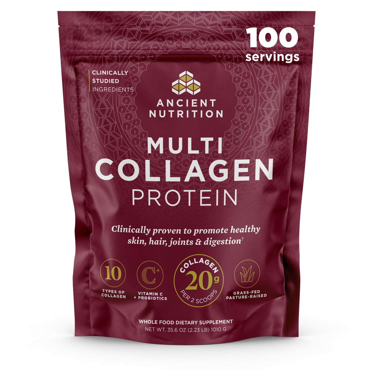 Ancient Nutrition Collagen Peptides bottle supports daily beauty and joint comfort