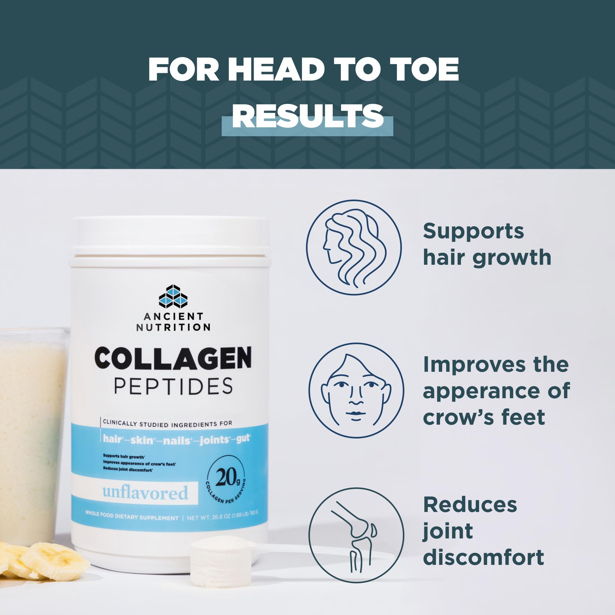 Ancient Nutrition Collagen Peptides immune-support label; potential skin and gut benefits.