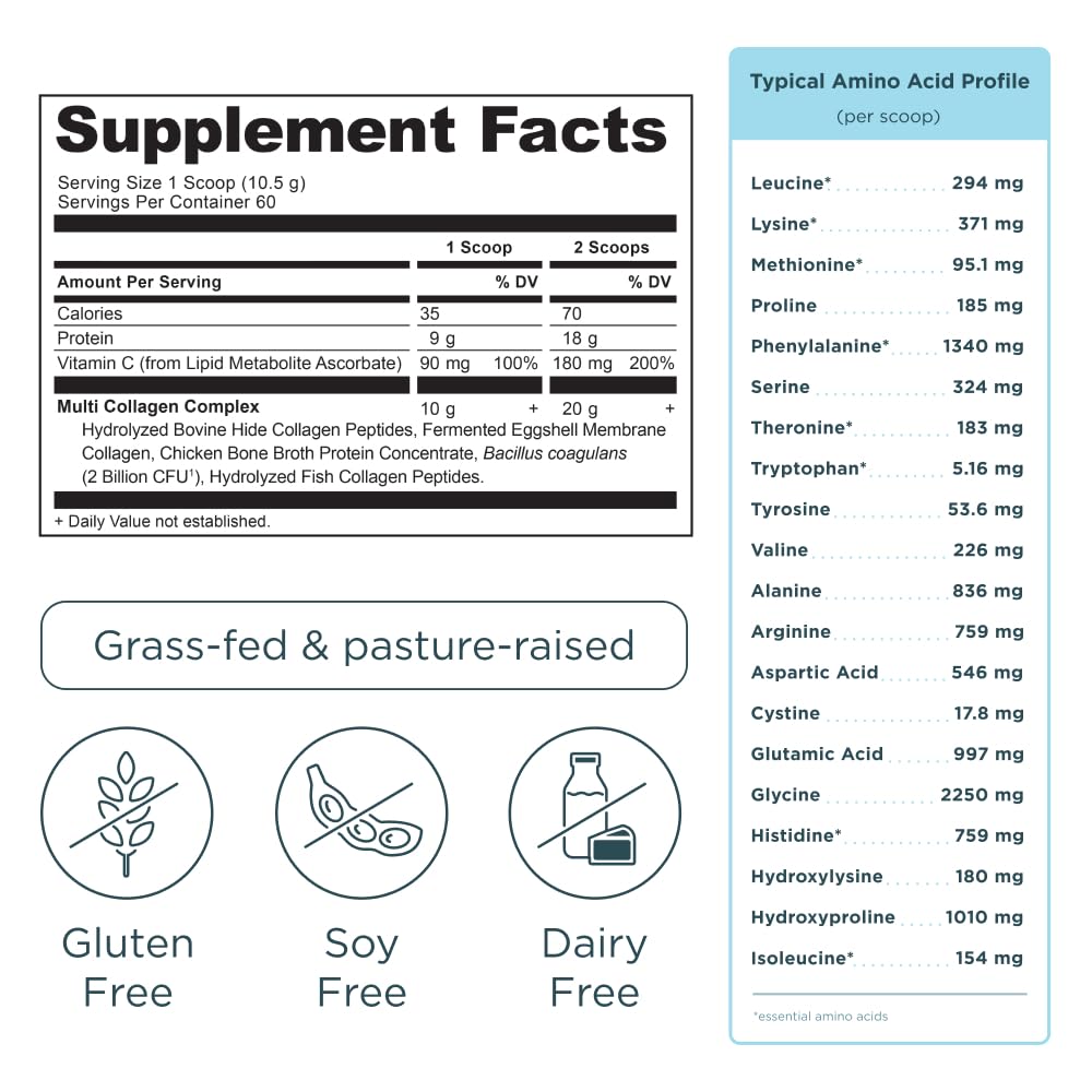 Ancient Nutrition Collagen Peptides Vanilla powder with scoop ready for smoothies