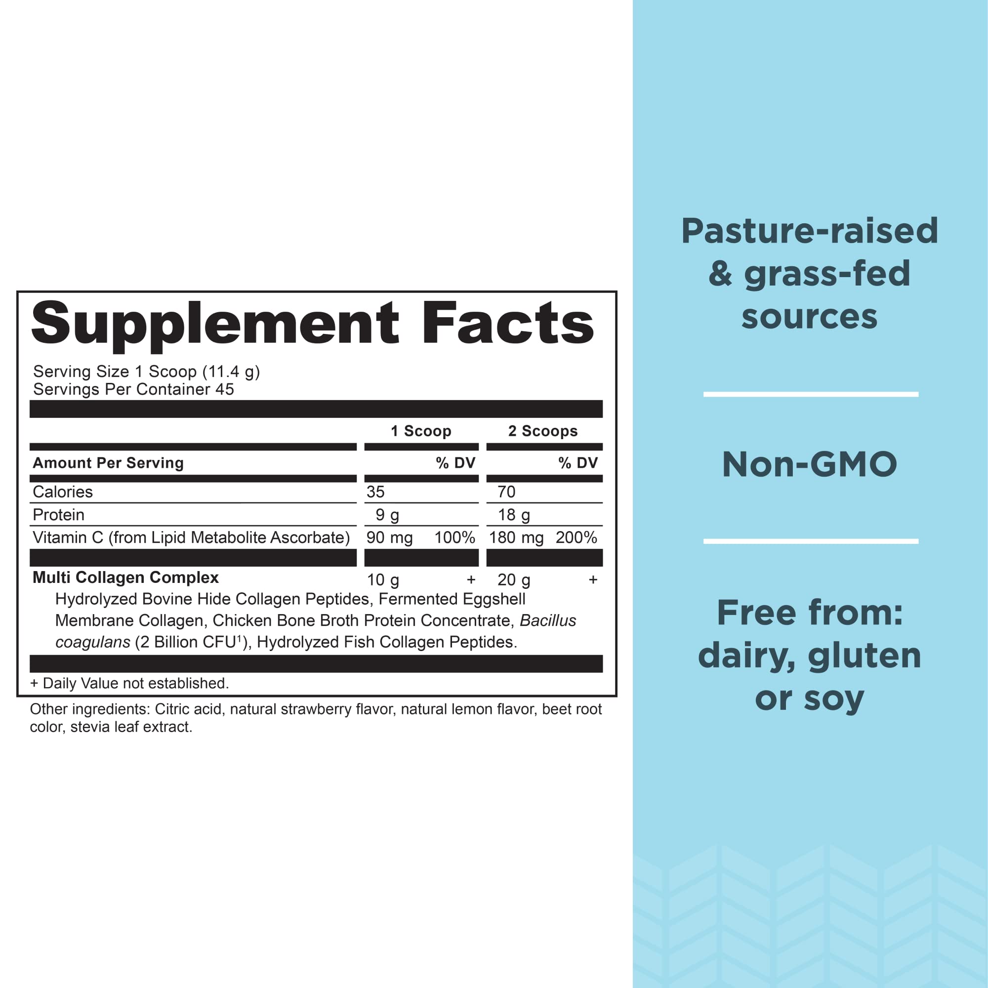 Ancient Nutrition collagen powder with scoop close-up showing convenient serving size