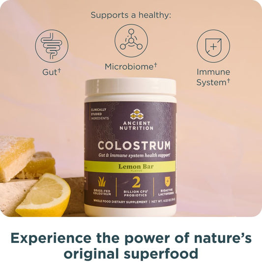 Ancient Nutrition Colostrum powder being added to water for a smooth, immune-friendly drink