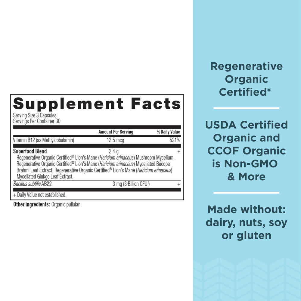 Ancient Nutrition Ginkgo leaf capsules close-up highlighting regenerative organic certification