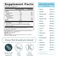 Ancient Nutrition whey protein shake in glass, chocolate peanut butter flavor