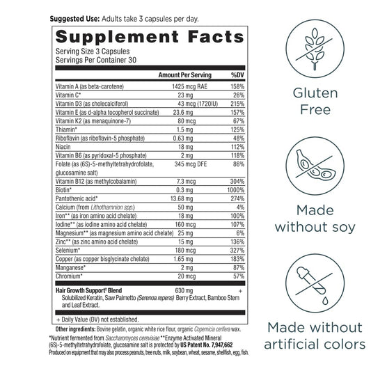 Ancient Nutrition Hair Growth Multivitamin tablet close-up for easy swallowing.