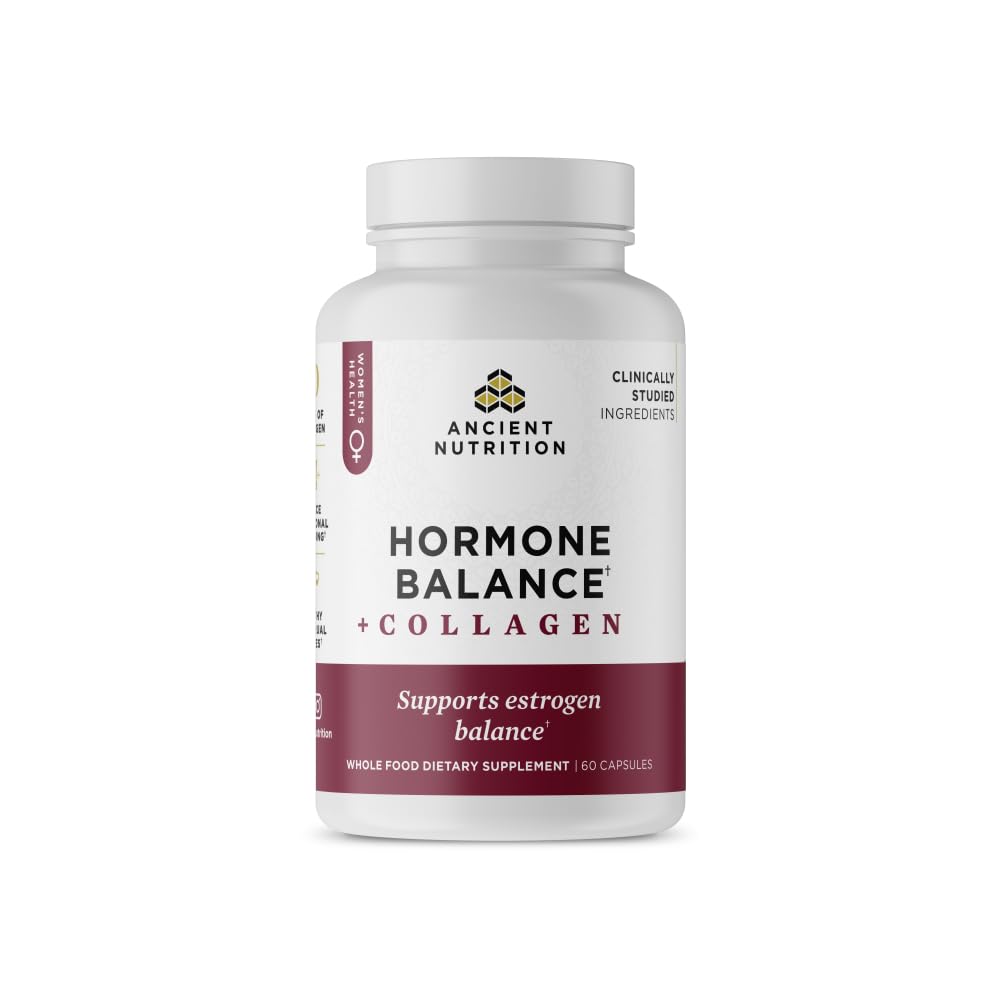Ancient Nutrition Hormone Balance bottle on shelf; supports balanced daily wellness