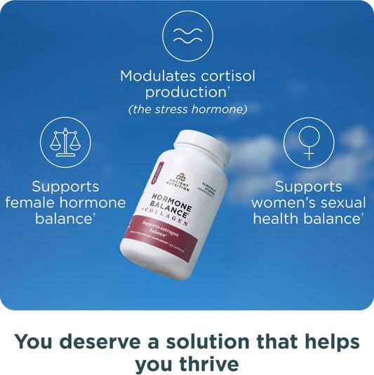 Ancient Nutrition Hormone Balance capsules close-up; convenient daily supplement for energy and mood