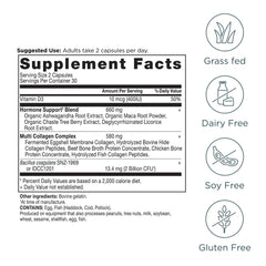 Ancient Nutrition Hormone Balance ten collagen types; supports hair, skin, nails