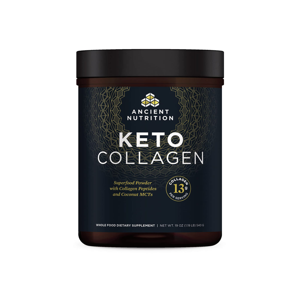 Ancient Nutrition KetoCOLLAGEN powder bottle 19 oz with zero carb feature for keto lifestyle