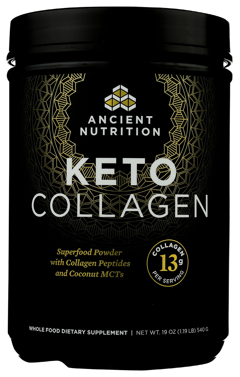 Close-up of KetoCOLLAGEN scoop ready to measure contained in the tub
