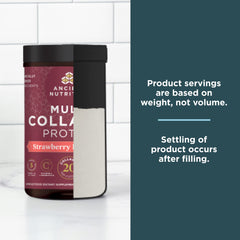 Ancient Nutrition label highlights probiotics and Vitamin C for gut health.